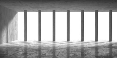 Soyut boş modern iç mekan. Beton duvarlar. Mimarlık geçmişi. 3d oluşturma