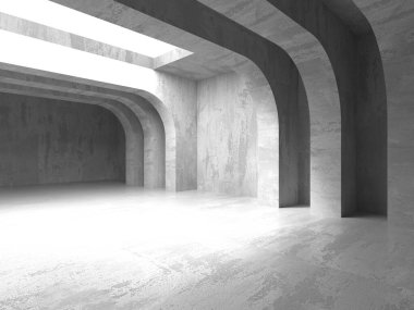 Soyut boş modern iç mekan. Beton duvarlar. Mimarlık geçmişi. 3d oluşturma
