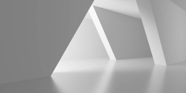 Beyaz Modern mimari iç arka plan. 3D render illüstrasyon