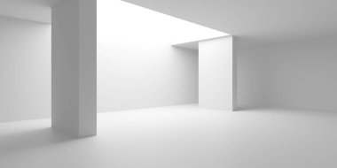 Beyaz Modern mimari iç arka plan. 3D render illüstrasyon