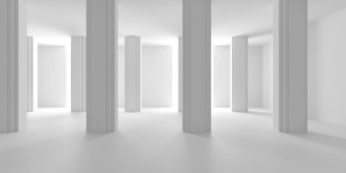 Beyaz Modern mimari iç arka plan. 3D render illüstrasyon