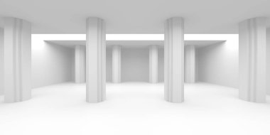 Beyaz Modern mimari iç arka plan. 3D render illüstrasyon