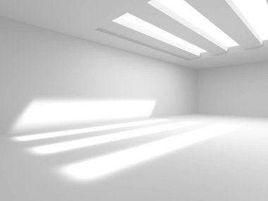 Beyaz Modern mimari iç arka plan. 3D render illüstrasyon