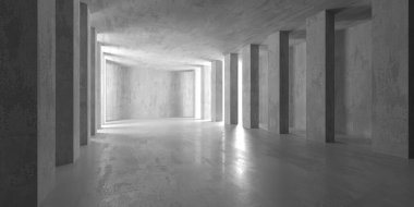 Soyut boş modern iç mekan. Beton duvarlar. Mimarlık geçmişi. 3d oluşturma