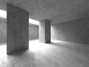 Soyut boş modern iç mekan. Beton duvarlar. Mimarlık geçmişi. 3d oluşturma