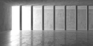 Soyut iç dizayn beton oda. Mimarlık geçmişi. 3d oluşturma