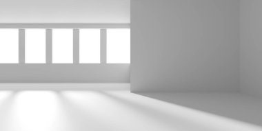 Beyaz Modern mimari iç arka plan. 3D render illüstrasyon