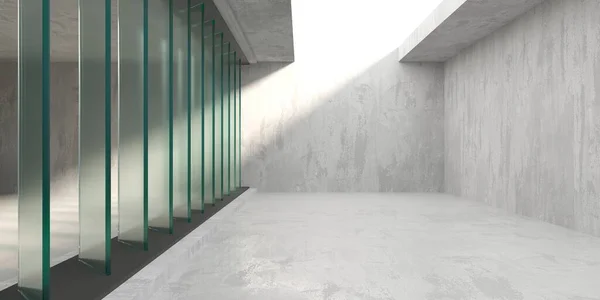 Abstract Futuristic Concrete Glass Architecture Minimalistic Interior Rendering — Stock Photo, Image