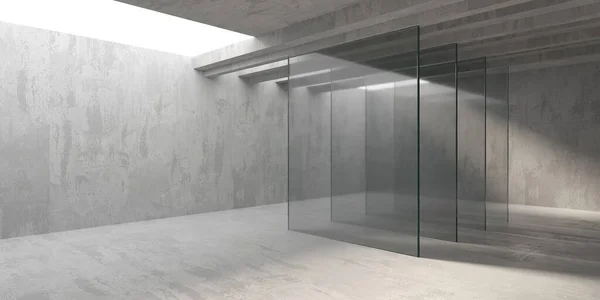 Abstract Futuristic Concrete Glass Architecture Minimalistic Interior Rendering — Stock Photo, Image