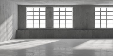 Soyut boş modern iç mekan. Beton duvarlar. Mimarlık geçmişi. 3d oluşturma