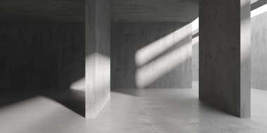 Soyut mimari iç plan. Modern beton oda. 3d oluşturma