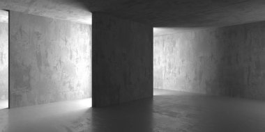 Soyut boş modern iç mekan. Beton duvarlar. Mimarlık geçmişi. 3d oluşturma