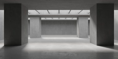 Soyut boş beton döşeme. Minimalist karanlık oda tasarım şablonu. 3d oluşturma