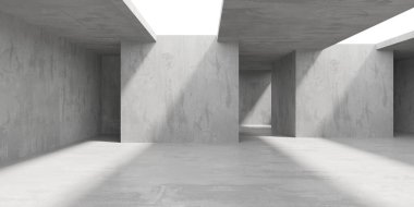 Soyut iç yapısı olan beton bir oda. Açık alan. Sanayi arka plan şablonu. 3d oluşturma