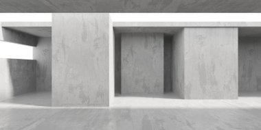 Soyut iç yapısı olan beton bir oda. Açık alan. Sanayi arka plan şablonu. 3d oluşturma