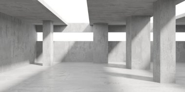 Soyut boş beton döşeme. Minimalist karanlık oda tasarım şablonu. 3d oluşturma