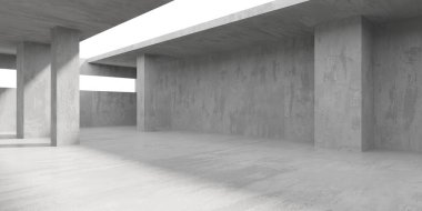 Çağdaş beton döşeme. Taş gibi eski duvar duvarları boş oda. Sanat ve tasarım konsepti. Model yap. 3B görüntüleme