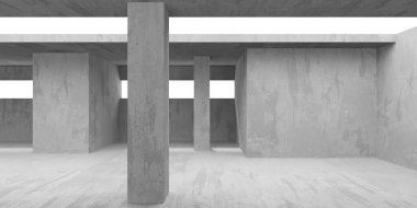 Soyut iç yapısı olan beton bir oda. Açık alan. Sanayi arka plan şablonu. 3d oluşturma
