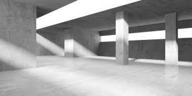 Beton duvarlı pis bir oda. Eski taş döşeme. 3d oluşturma