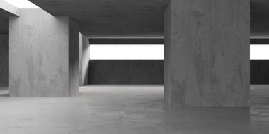 Beton duvarlı pis bir oda. Eski taş döşeme. 3d oluşturma