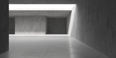 Beton duvarlı pis bir oda. Eski taş döşeme. 3d oluşturma