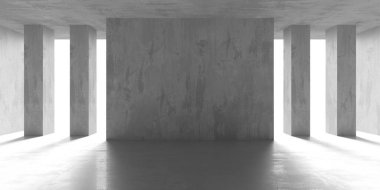 Soyut iç yapısı olan beton bir oda. Açık alan. Sanayi arka plan şablonu. 3d oluşturma