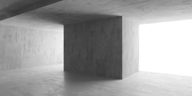 Çağdaş beton döşeme. Taş gibi eski duvar duvarları boş oda. Sanat ve tasarım konsepti. Model yap. 3B görüntüleme