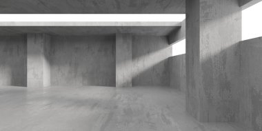 Soyut iç yapısı olan beton bir oda. Açık alan. Sanayi arka plan şablonu. 3d oluşturma