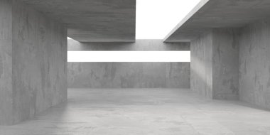 Soyut iç yapısı olan beton bir oda. Açık alan. Sanayi arka plan şablonu. 3d oluşturma