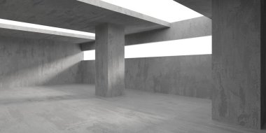 Beton duvarlı pis bir oda. Eski taş döşeme. 3d oluşturma