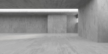 Beton duvarlı pis bir oda. Eski taş döşeme. 3d oluşturma