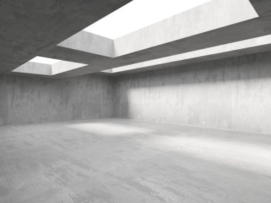 Soyut boş modern iç mekan. Beton duvarlar. Mimarlık geçmişi. 3d oluşturma