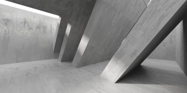 Soyut boş modern iç mekan. Beton duvarlar. Mimarlık geçmişi. 3d oluşturma