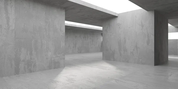 Concrete room with abstract interior. Open space. Industrial background template. 3d rendering