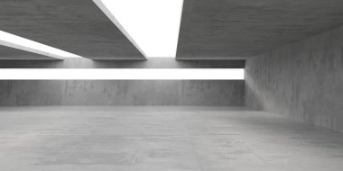 Soyut iç yapısı olan beton bir oda. Açık alan. Sanayi arka plan şablonu. 3d oluşturma