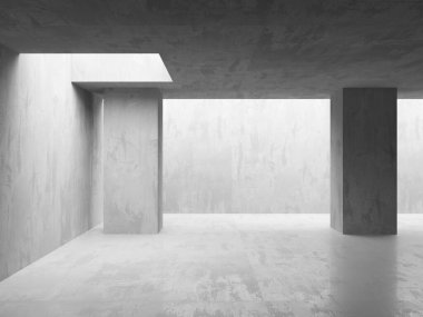 Soyut boş beton döşeme. Minimalist karanlık oda tasarım şablonu. 3d oluşturma