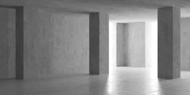 Soyut iç yapısı olan beton bir oda. Açık alan. Sanayi arka plan şablonu. 3d oluşturma