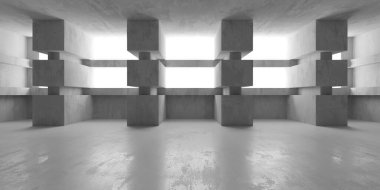 Soyut iç yapısı olan beton bir oda. Açık alan. Sanayi arka plan şablonu. 3d oluşturma