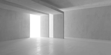 Beton duvarlı pis bir oda. Eski taş döşeme. 3d oluşturma