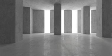 Soyut iç yapısı olan beton bir oda. Açık alan. Sanayi arka plan şablonu. 3d oluşturma