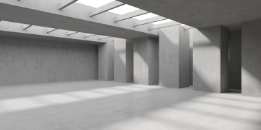 Soyut iç yapısı olan beton bir oda. Açık alan. Sanayi arka plan şablonu. 3d oluşturma