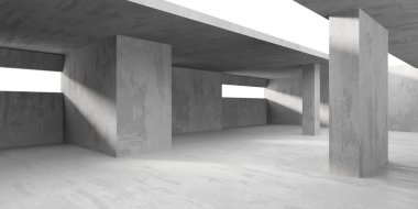 Beton duvarlı pis bir oda. Eski taş döşeme. 3d oluşturma