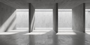 Soyut boş modern iç mekan. Beton duvarlar. Mimarlık geçmişi. 3d oluşturma