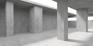 Beton duvarlı pis bir oda. Eski taş döşeme. 3d oluşturma