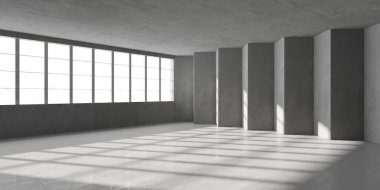 Soyut iç yapısı olan beton bir oda. Açık alan. Sanayi arka plan şablonu. 3d oluşturma