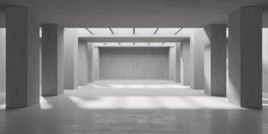 Soyut boş beton döşeme. Minimalist karanlık oda tasarım şablonu. 3d oluşturma