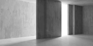 Soyut iç yapısı olan beton bir oda. Açık alan. Sanayi arka plan şablonu. 3d oluşturma