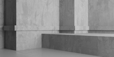 Soyut iç yapısı olan beton bir oda. Açık alan. Sanayi arka plan şablonu. 3d oluşturma