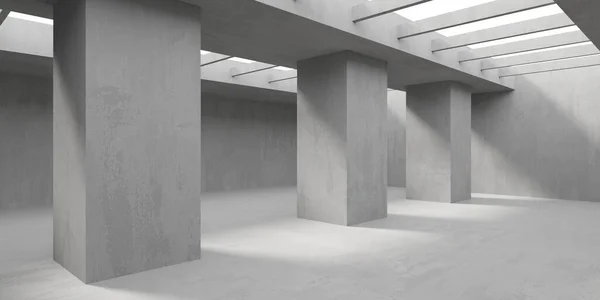 Concrete room with abstract interior. Open space. Industrial background template. 3d rendering