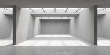 Beton duvarlı pis bir oda. Eski taş döşeme. 3d oluşturma